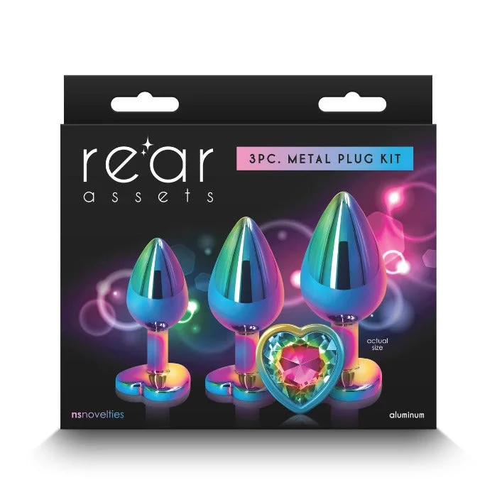 Rear Assets 3-piece Anal Plug Set w/ Heart Rainbow Gem