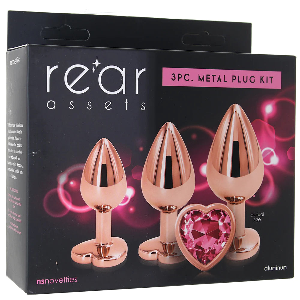 Rear Assets ''Heart'' Gem 3pc Anal Plug Kit in Rose