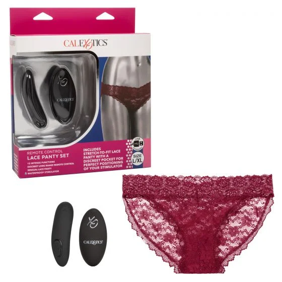 Remote Control Lace Panty Set Burgundy L/XL