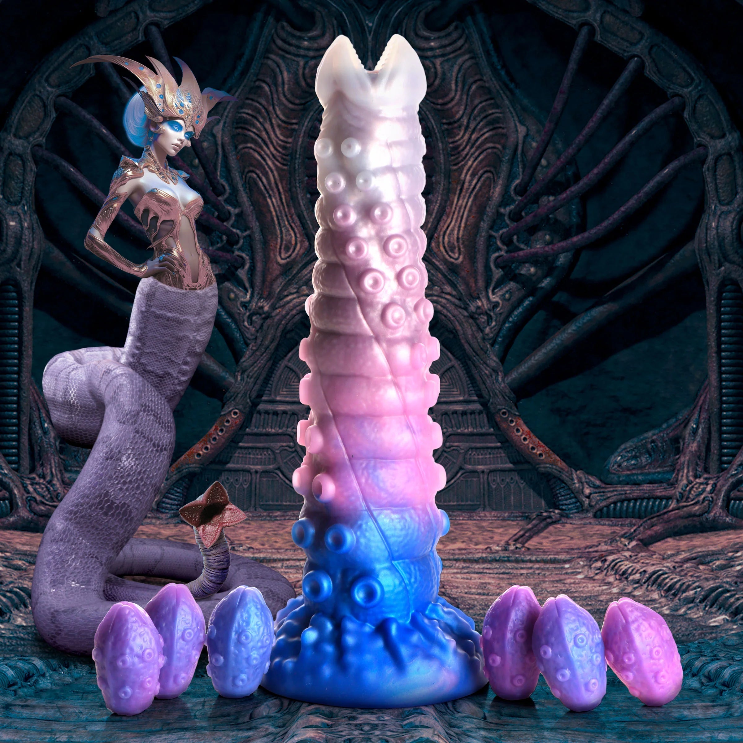 Tenta-Queen Ovipositor Silicone Fantasy Role Play Dildo With Eggs