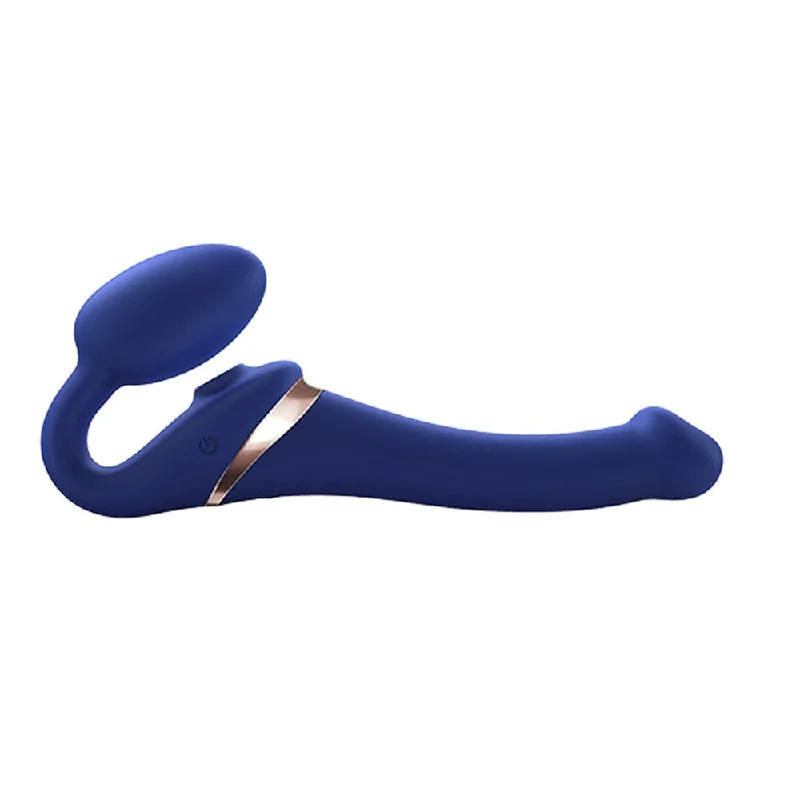 Strap-On-Me Vibrating Multi Orgasm Bendable 3 Motor Strap-On - Blue - Small