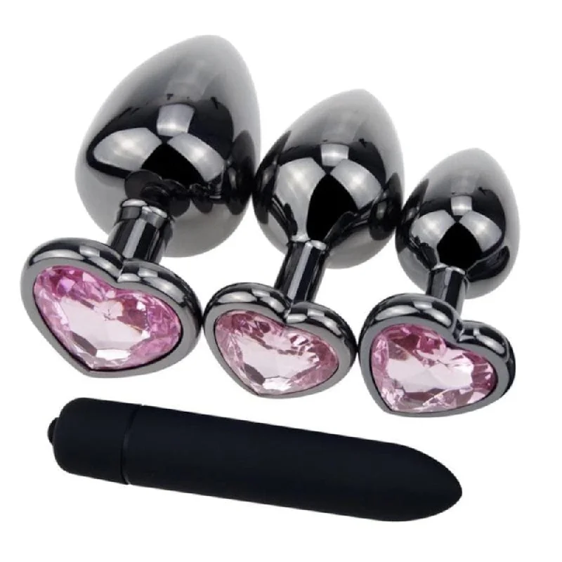 Cute Heart-Shaped Crystal Jewel Butt Trainer Kit and Bullet Vibrator 4pcs|/|