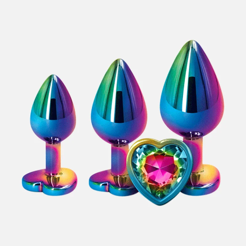 Rear Assets Anal Plug Trainer Kit - Multicolour Rainbow Heart