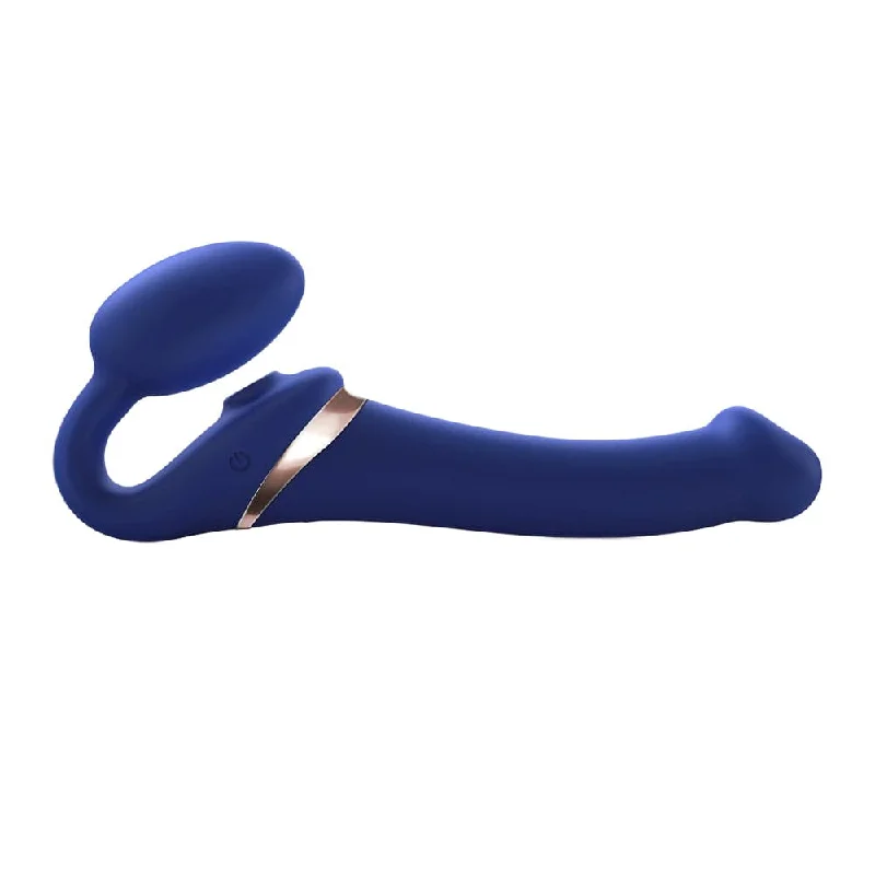 Strap-On-Me Vibrating Multi Orgasm Bendable 3 Motor Strap-On - Blue - Medium