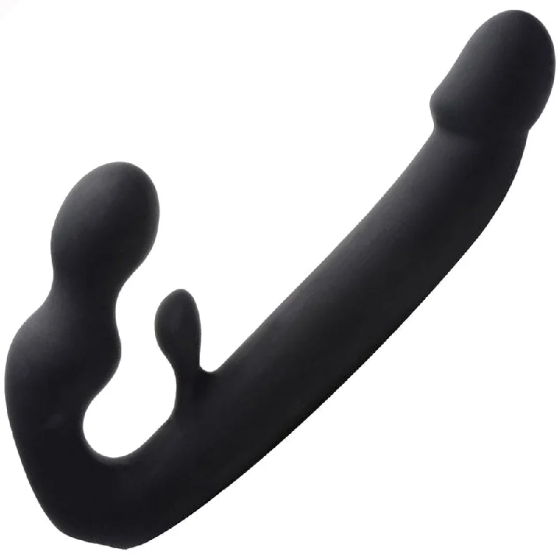 Strap U Tri-Volver Rechargeable Silicone Strapless Strap On - Black