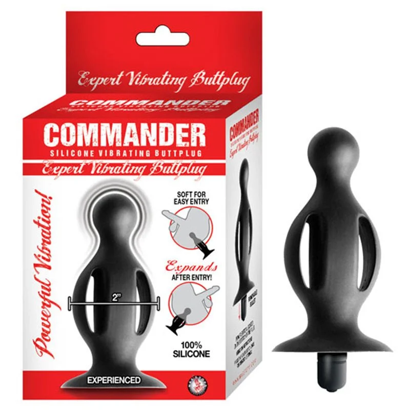 Commander Expert Vibrating Buttplug Removeable Bullet Suction Cup Base Silicone Black