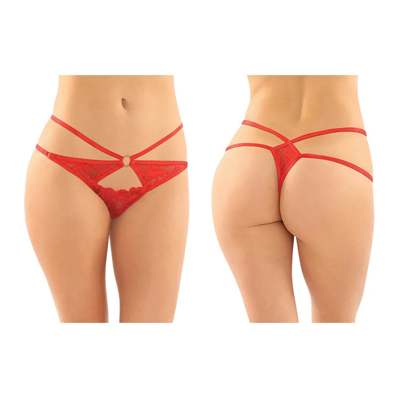 Fantasy Lingerie Jasmine Strappy Lace Thong With Front Keyhole Cutout 6-Pack Red L/XL