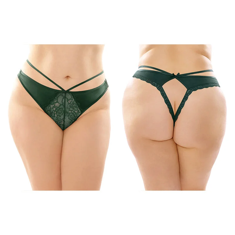 Fantasy Lingerie Kalina Strappy Microfiber & Lace Thong With Back Cutout Green Queen Size