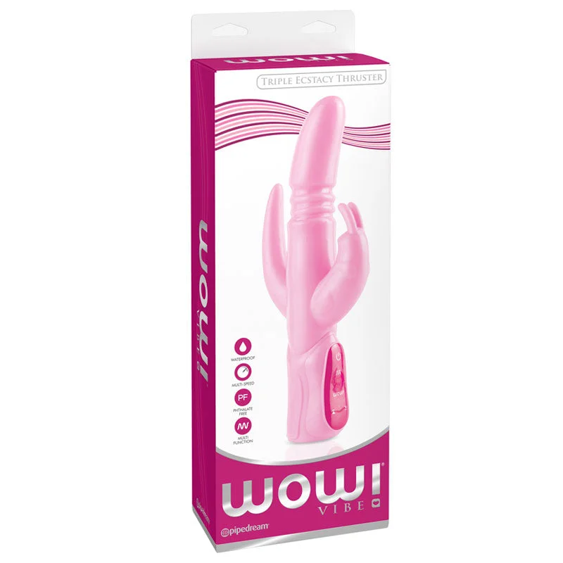 Pipedream WOW! Vibe Triple Ecstasy Thruster Dual-Entry Rabbit Vibrator Pink