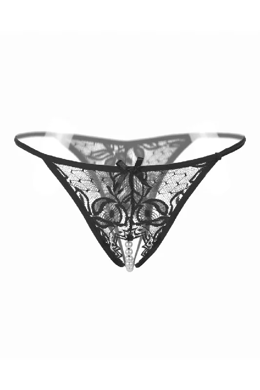 Embroidered Mesh Pearl Thong