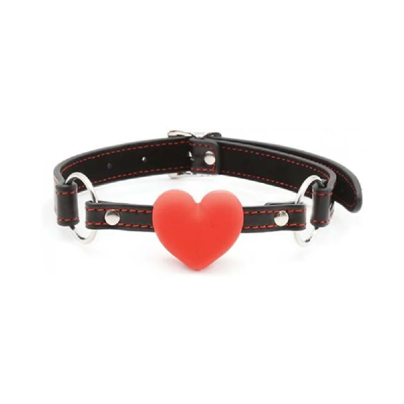 Plesur Heart Ball Gag W/red Hearts - Black