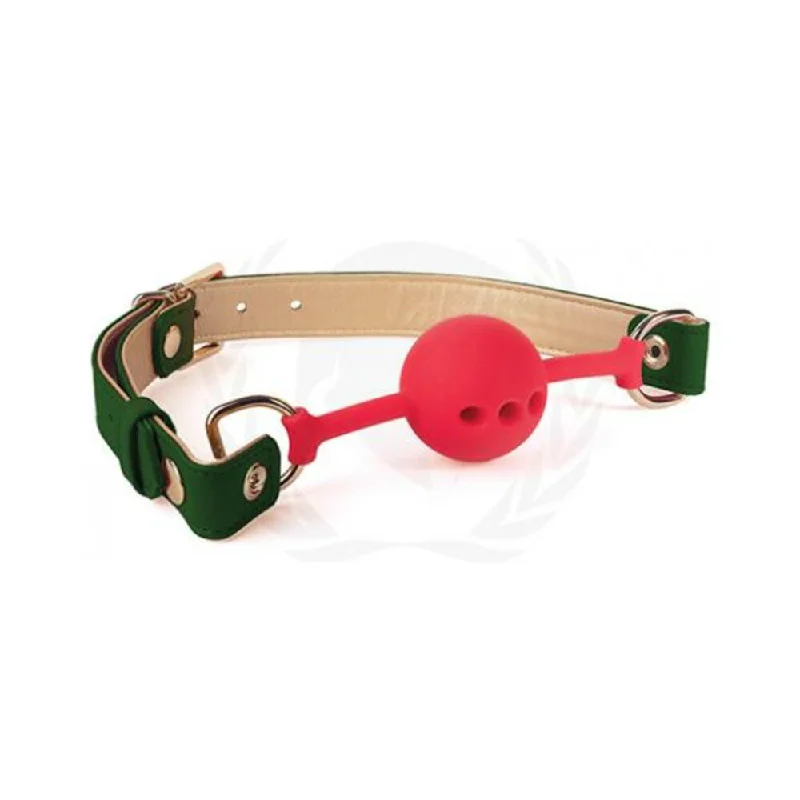 Spartacus Silicone Ball Gag W/green Gold Pu Straps - 46 Mm