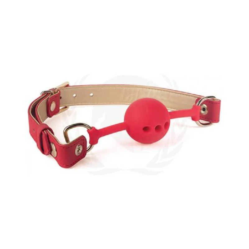 Spartacus Silicone Ball Gag W/red Gold Pu Straps - 46 Mm