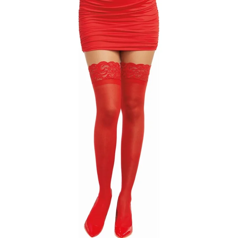 Dreamgirl Lace Top Thigh High Stockings Red