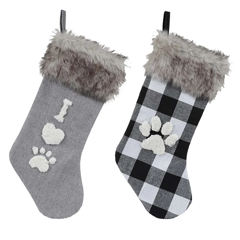 Fabric Christmas Stocking with Paw Design, Assortment, 1 Count