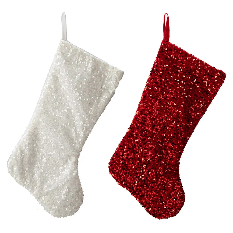 Fabric Glittered Christmas Stocking, Red and White, 20 Inches, Assortment, 1 Count