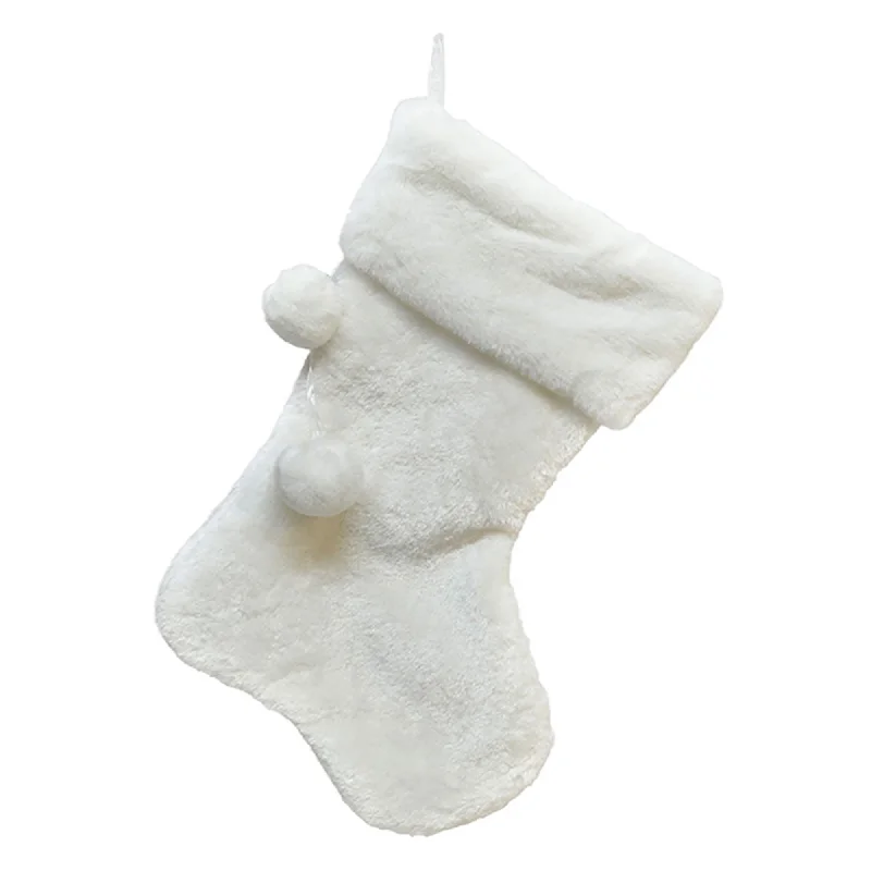 Faux Fur Christmas Stocking with Pompoms, 18 Inches, 1 Count