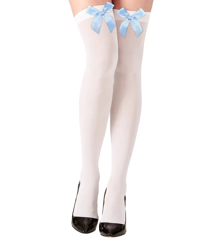 White Thigh Highs with Azure Vichy Bows