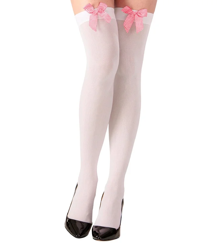 White Thigh Highs with Pink Vichy Bows